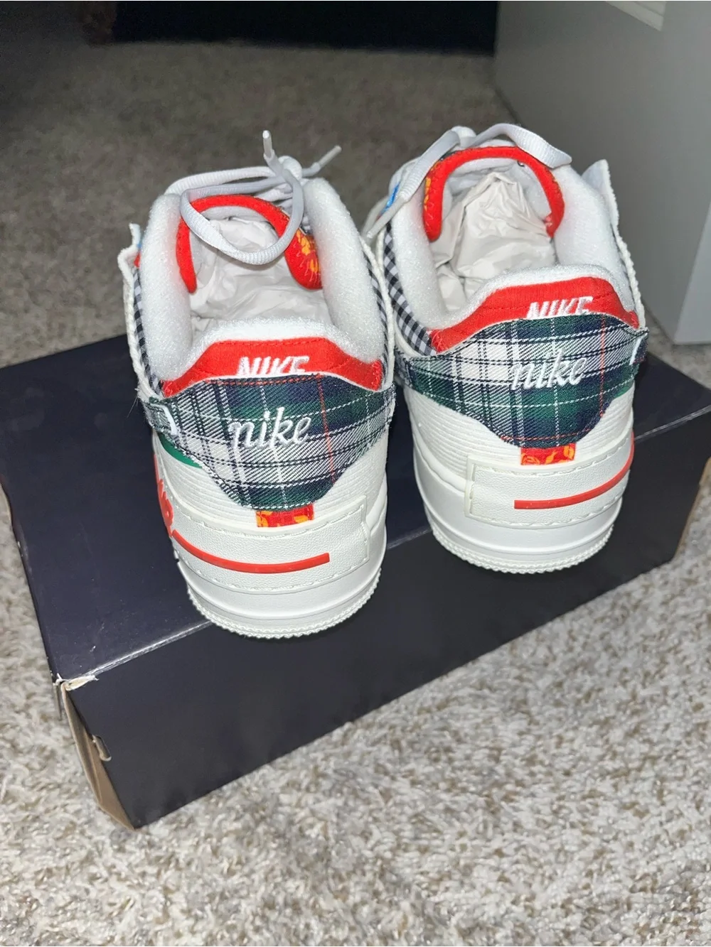 Women Nike White Multicolor Plaid Swoosh Air Force Low